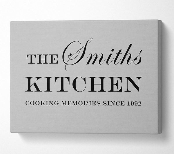  A Canvas Print of Kitchen Quote Your Family Name And Date Kitchen Grey Canvas Art