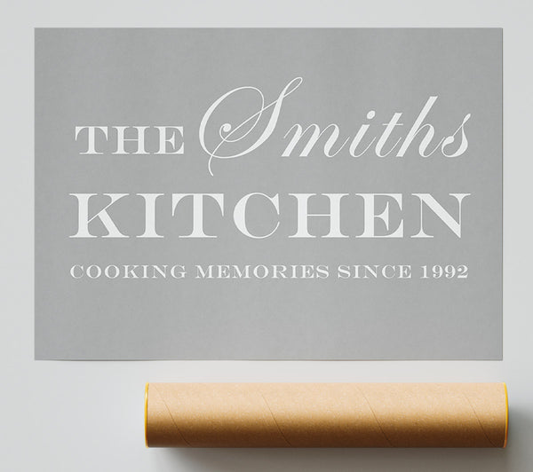 Kitchen Quote Your Family Name And Date Kitchen Grey White Poster
