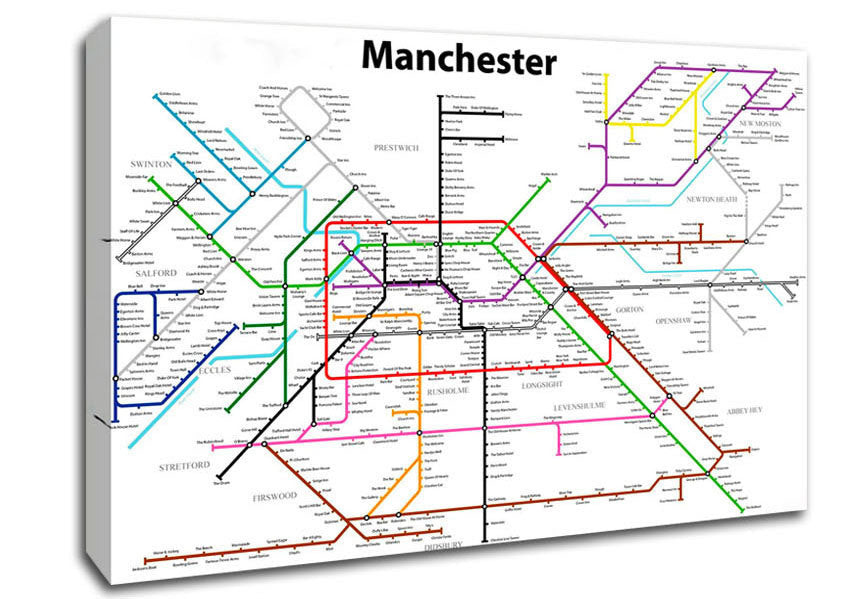 Manchester Pub Tube Map Canvas Wall Art