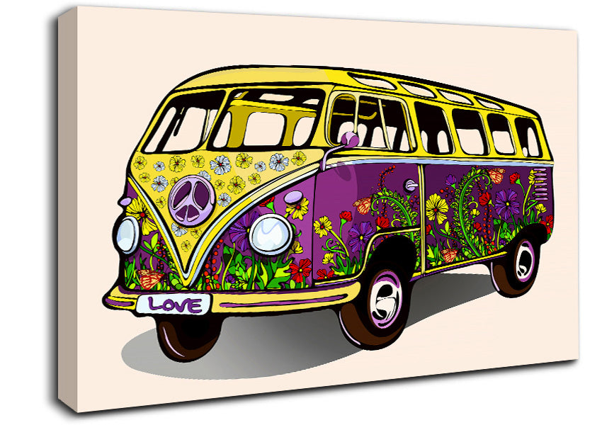 Flower Power VW Camper Van Canvas Wall Art