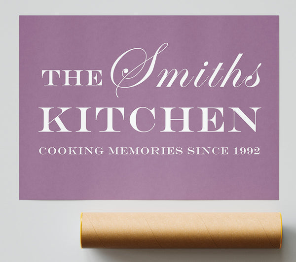 Kitchen Quote Your Family Name And Date Kitchen Dusty Pink Print