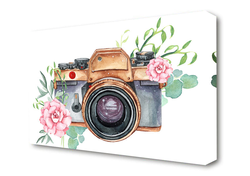 Vintage Camera Floral Canvas Wall Art
