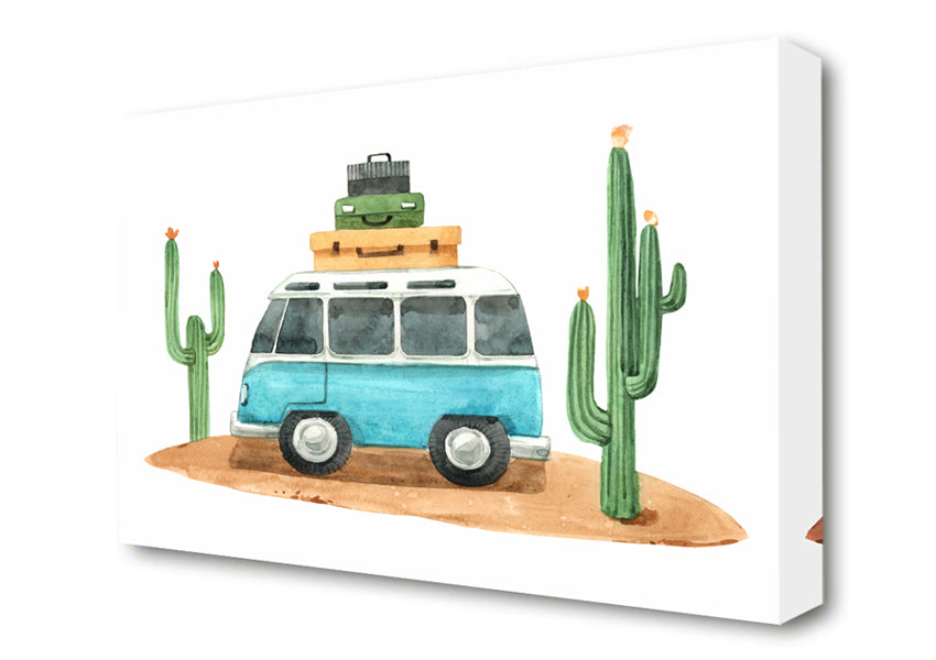 Vw Camper Cactus Canvas Wall Art