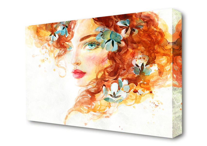 Redhead With Flowers In Hair Canvas Wall Art