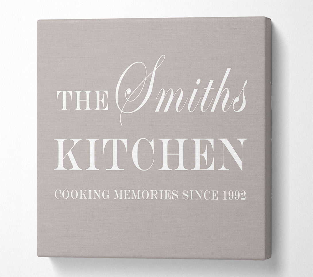  A Canvas Print of Kitchen Quote Your Family Name And Date Kitchen Beige Canvas Wall Art