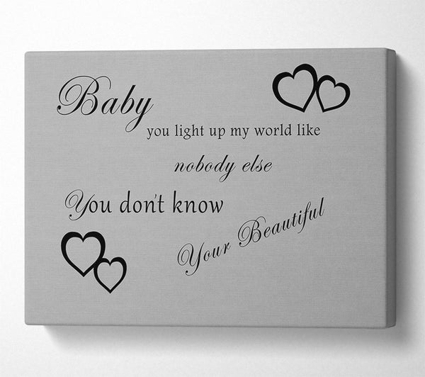  A Canvas Print of Music Quote Baby You Light Up My World 1D Grey Canvas Wall Art