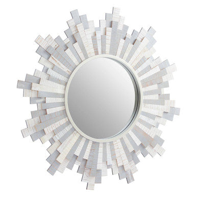 Sunburst Grey and White Wooden Wall Mirr