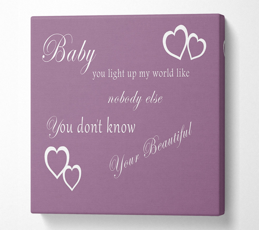  A Canvas Print of Music Quote Baby You Light Up My World 1D Dusty Pink Canvas Wall Art