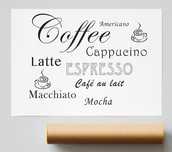 Kitchen Quote Coffee Delight White Poster