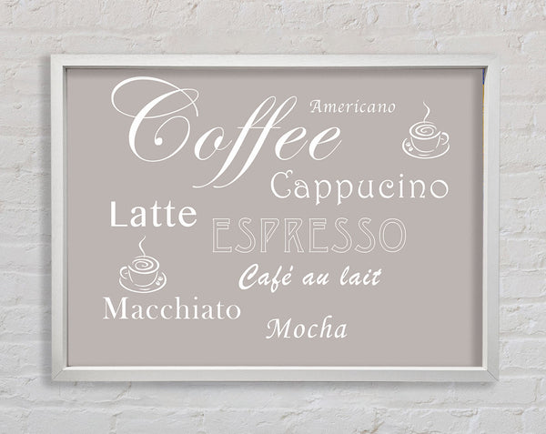 Kitchen Quote Coffee Delight Beige Framed Print