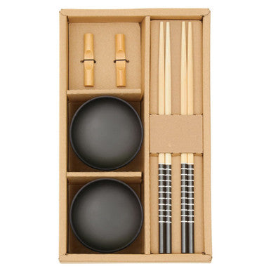 Jurado 6pc Black Ceramic and Wood Sushi