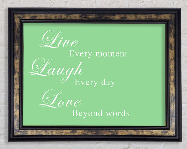 Love Quote Live Laugh Love Green Framed Print