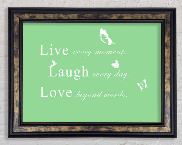 Love Quote Live Every Moment Green Framed Print