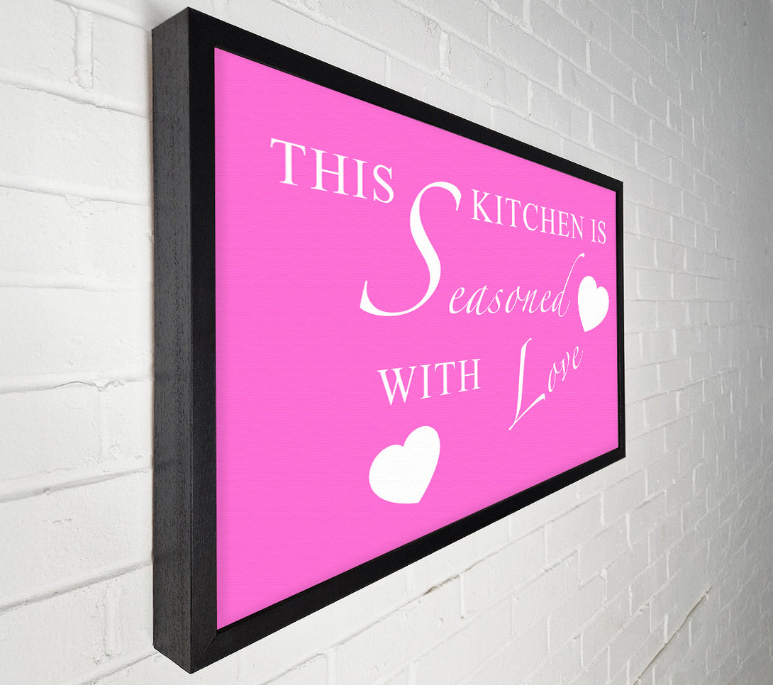  A Canvas Print of Kitchen Quote This Kitchen Is Seasoned With Love Vivid Pink Canvas Print