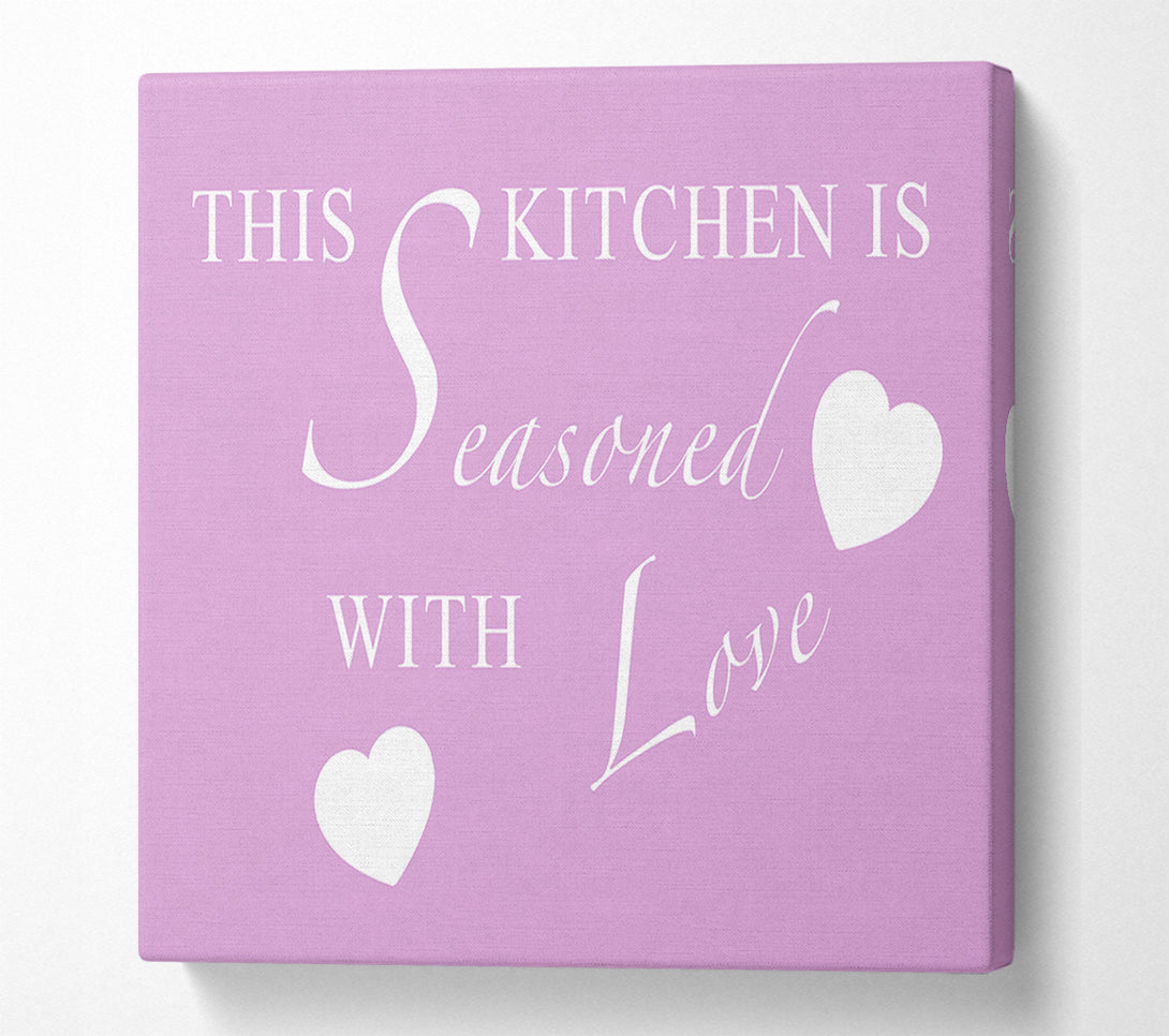  A Canvas Print of Kitchen Quote This Kitchen Is Seasoned With Love Pink Canvas Print