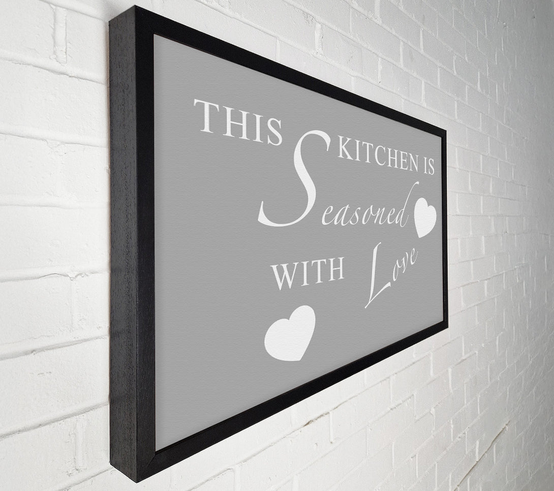  A Canvas Print of Kitchen Quote This Kitchen Is Seasoned With Love Grey White Canvas Art