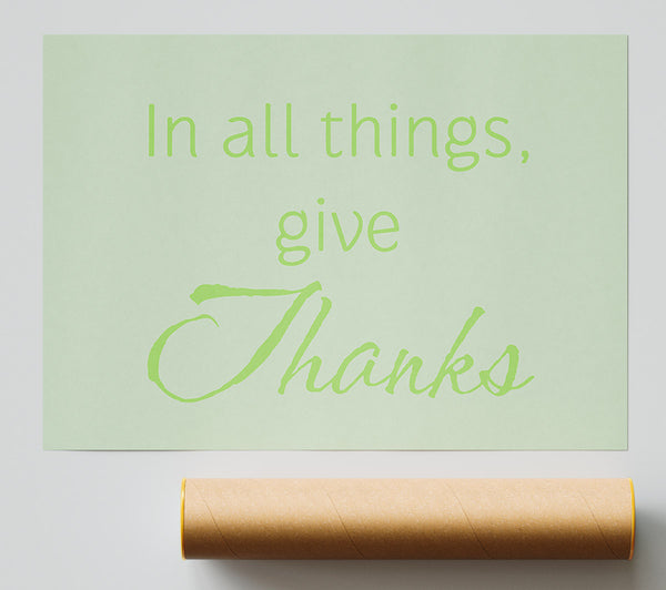 Home Quote In All Things Give Thanks Lime Green Giclee Print