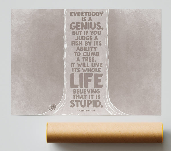 Motivational Quote Motivational Quote Albert Einstein Everybody Is A Genius Beige Giclee Print