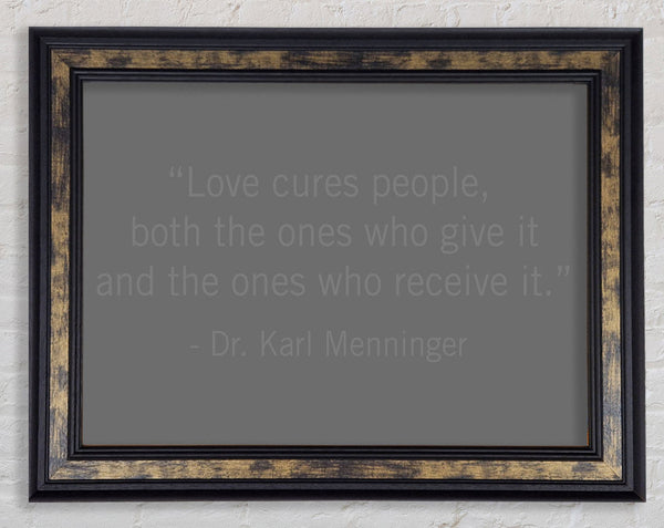 Dr Karl Menninger Love Cures People Grey Framed Print