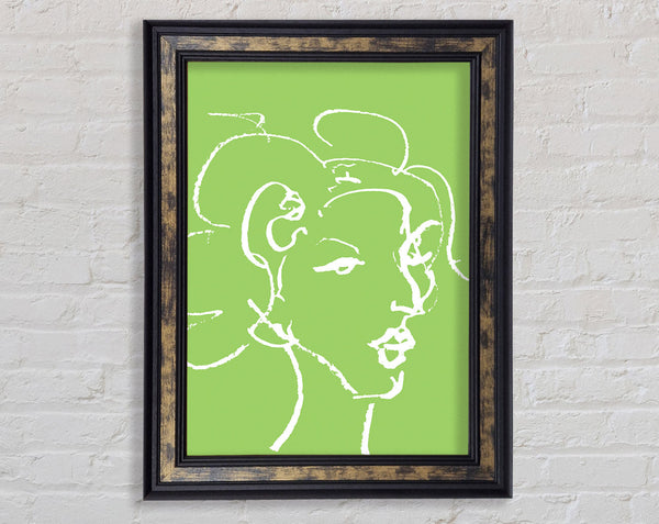 Pretty Lady Sketch Lime Green Framed Print