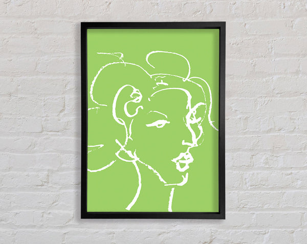 Pretty Lady Sketch Lime Green Framed Print