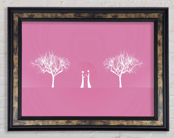 Love Between The Trees And Moon Pink Framed Print