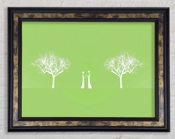 Love Between The Trees And Moon Lime Green Framed Print