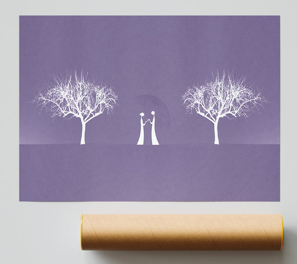 Love Between The Trees And Moon Lilac Print