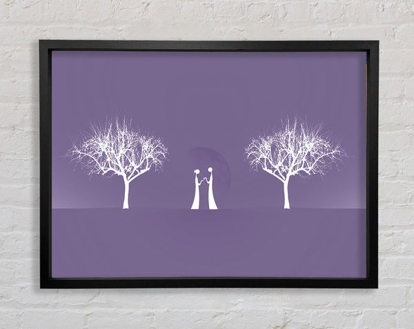 Love Between The Trees And Moon Lilac Framed Print