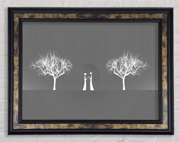 Love Between The Trees And Moon Grey Framed Print