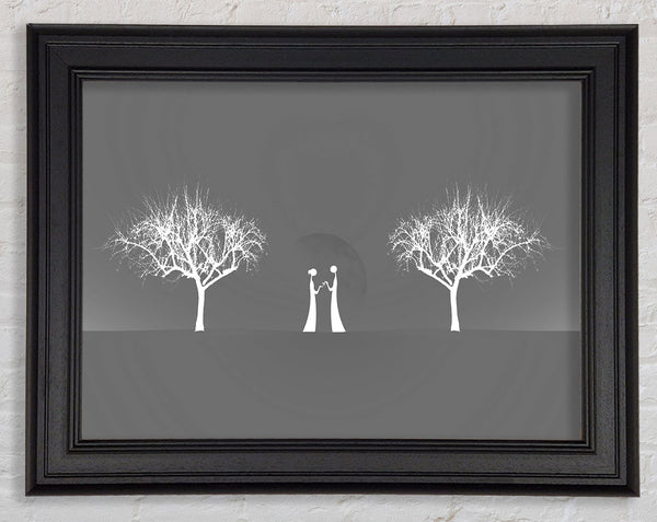 Love Between The Trees And Moon Grey Framed Print