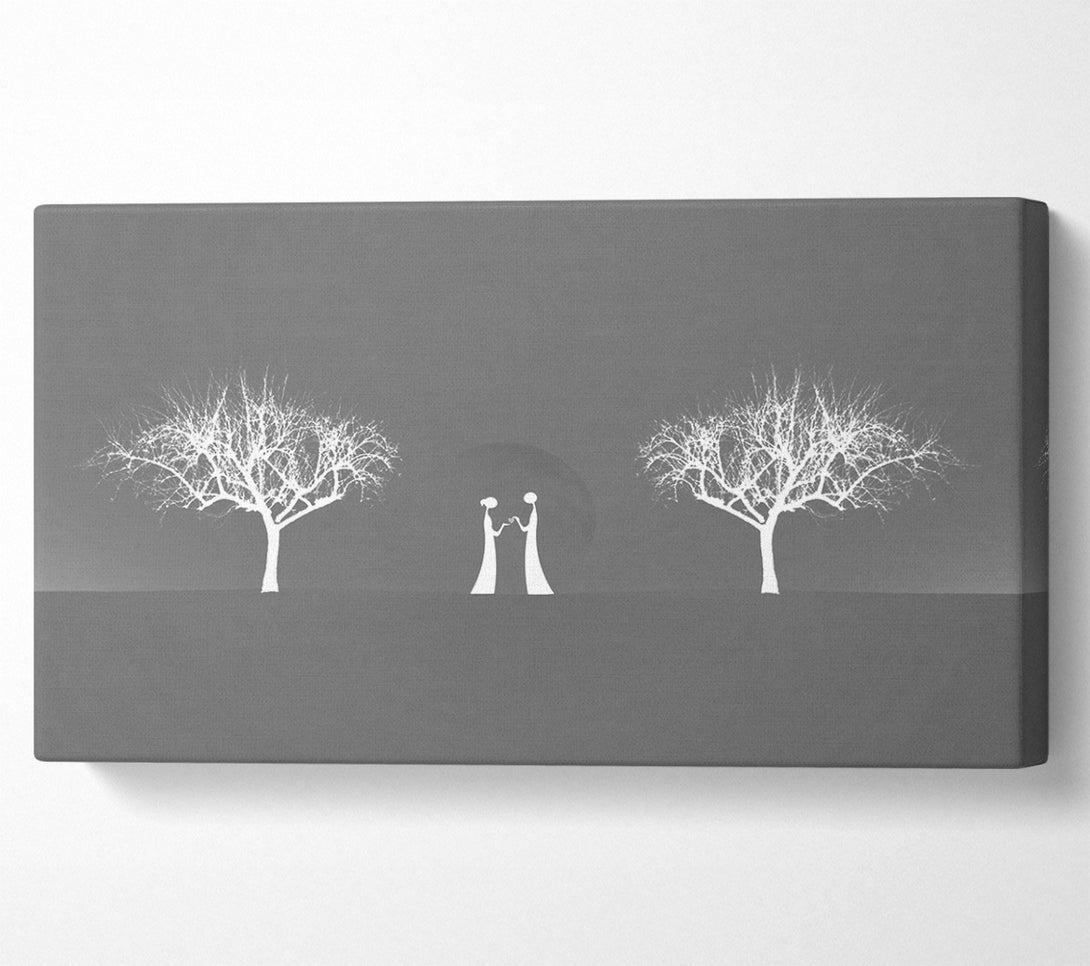  A Canvas Print of Love Between The Trees And Moon Grey Canvas Wall Art