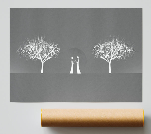 Love Between The Trees And Moon Grey Poster