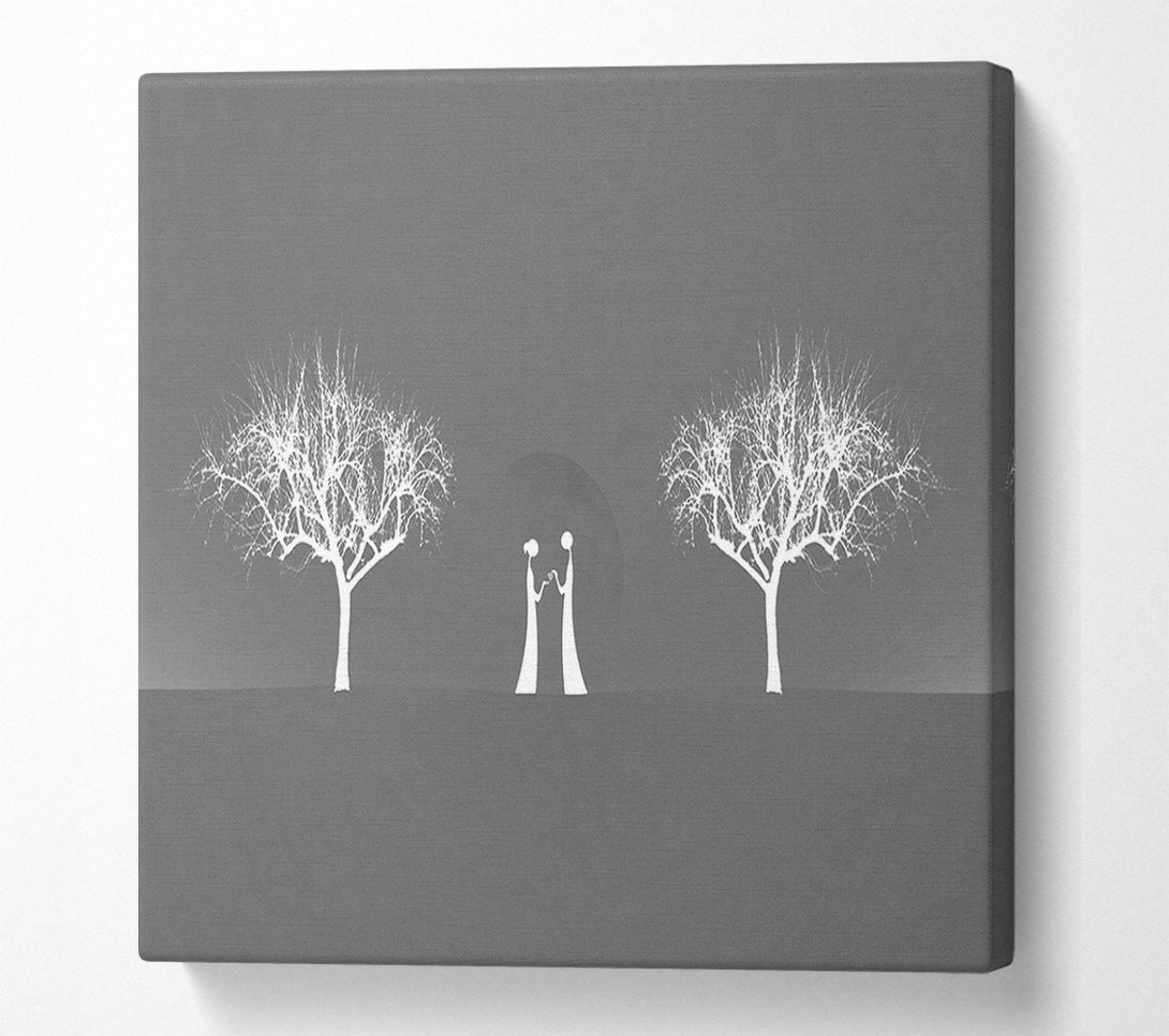  A Canvas Print of Love Between The Trees And Moon Grey Canvas Wall Art