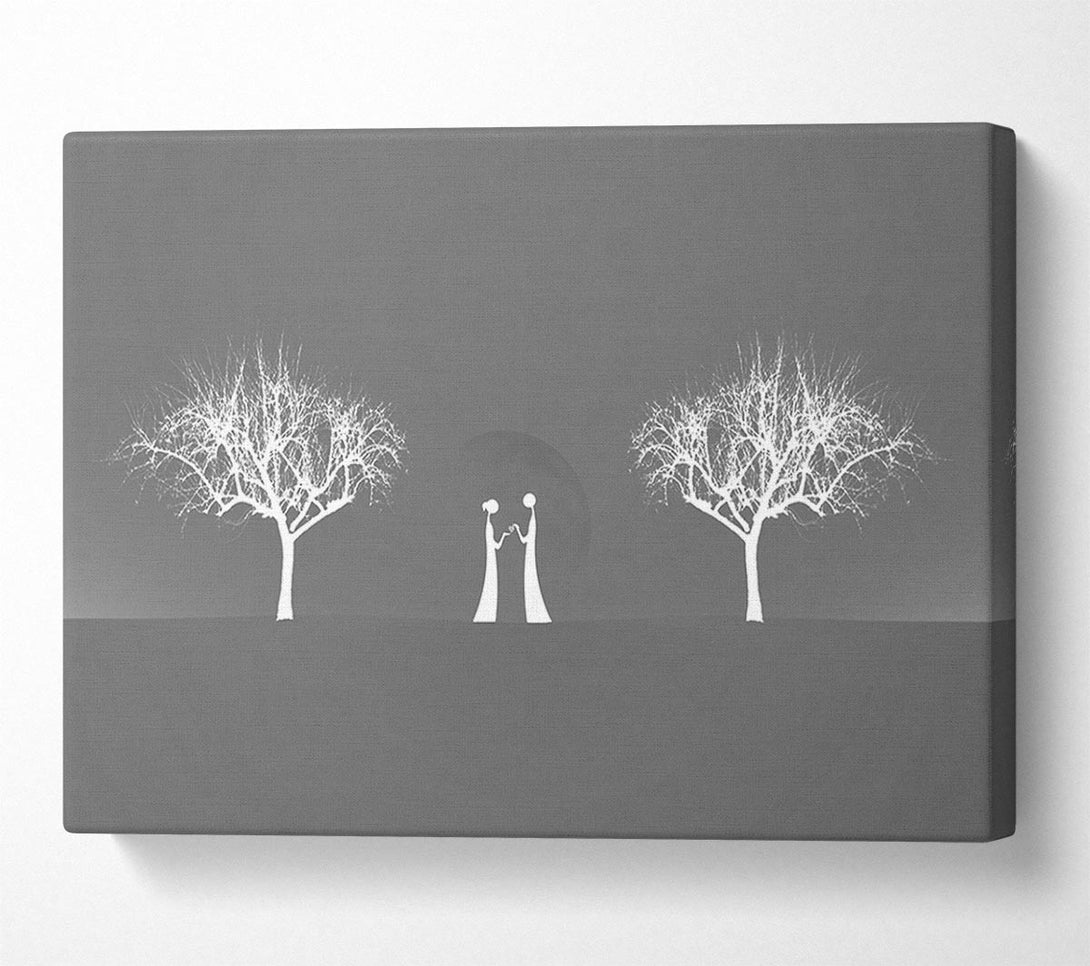 A Canvas Print of Love Between The Trees And Moon Grey Canvas Wall Art