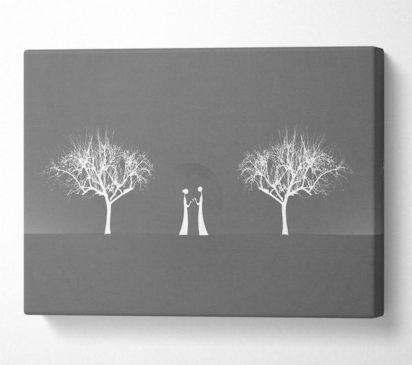  A Canvas Print of Love Between The Trees And Moon Grey Canvas Wall Art