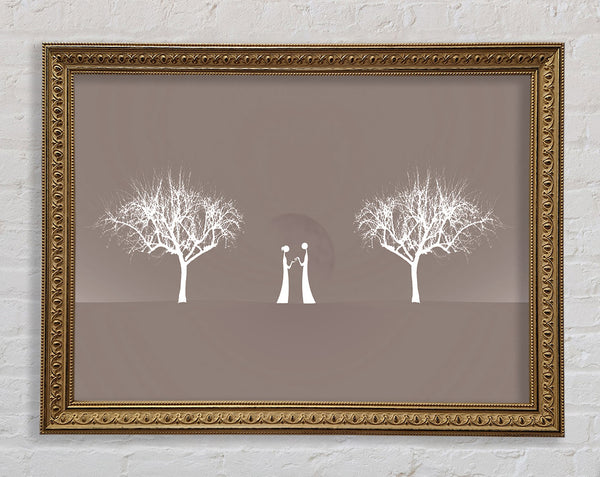 Love Between The Trees And Moon Beige Framed Print
