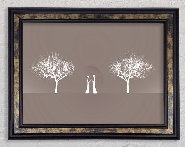 Love Between The Trees And Moon Beige Framed Print