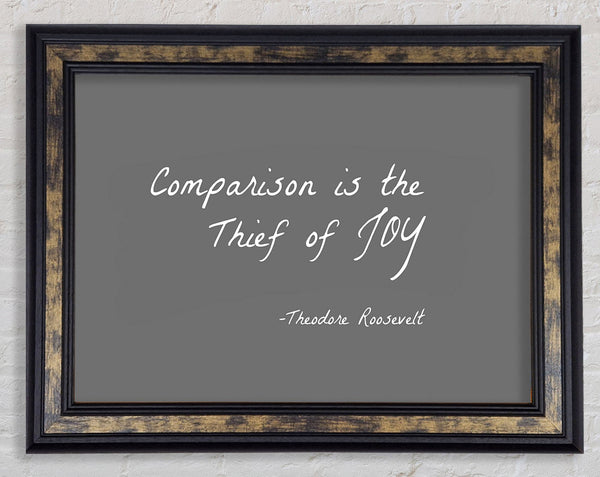 Theodore Roosevelt Comparison Is The Thief Of Joy Grey Framed Print