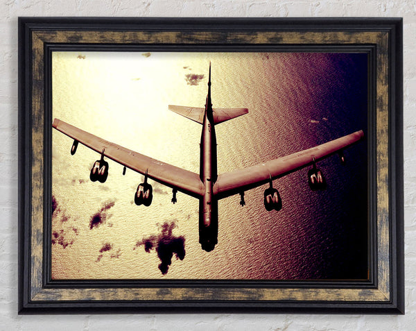 War Plane Over The Ocean Framed Print