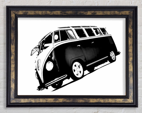 VW Camper Van Black n White Framed Print