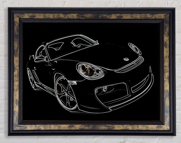 Porsche 911 White On Black Framed Print