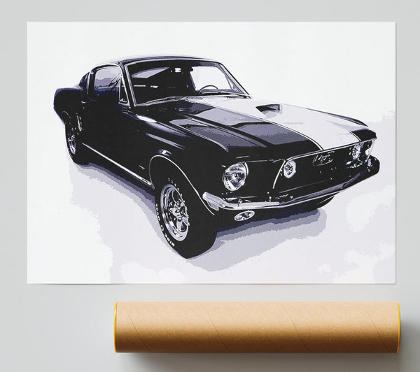 Mustang 67 B N W Giclee Print