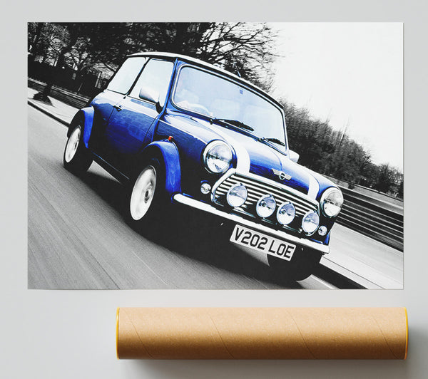 Mini Cooper Retro Blue Poster