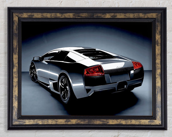Lamborghini Rear Gunmetal Silver Framed Print