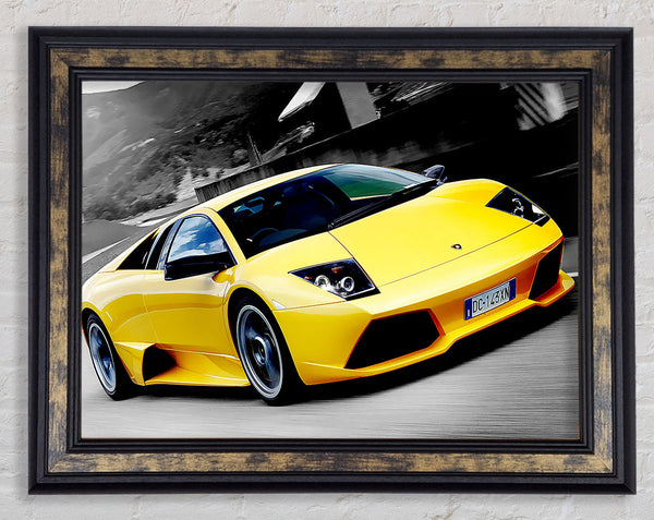 Lamborghini On The Move Yellow Framed Print