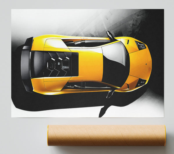 Lamborghini From Above Yellow Giclee Print