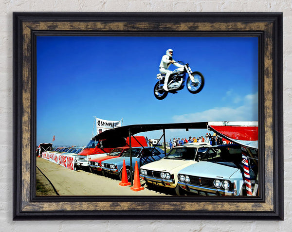 Evel Knievel Car Jump Framed Print