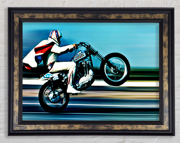 Evel Knievel Wheelie Colour Framed Print