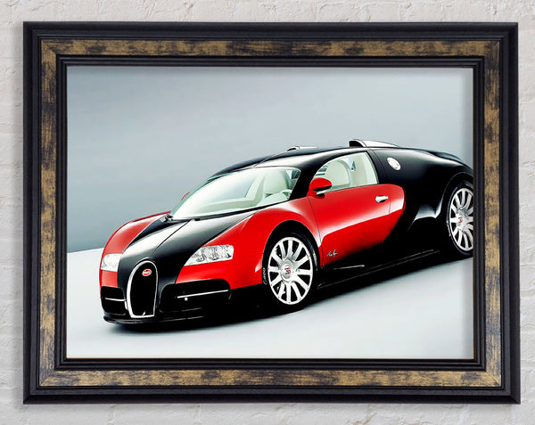 Bugatti Veyron Red And Black Side Profile Framed Print